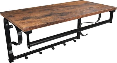 MIRA Home - Kapstok met Plank - Industriële Stijl - Vintage Bruin/Zwart - 60x30x31,7 cm