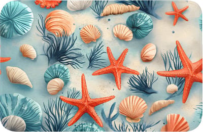 Badmat 60x40 cm - Antislip - Zeesterren - Schelpen - Illustratie - Zand - Badmatten voor badkamer - Badkamermat - Douchemat - Badkamer mat
