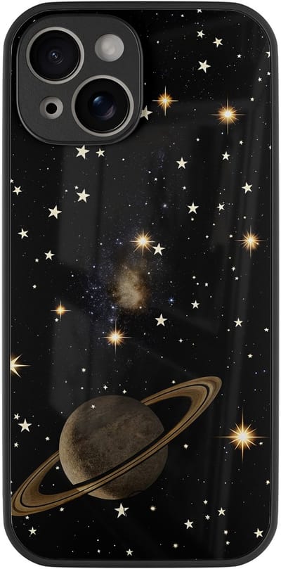 Hoesje geschikt voor Apple iPhone 13 - Space - Zwart - TPU luxe case (glossy toplaag) - Print - Hardcase backcover zwart