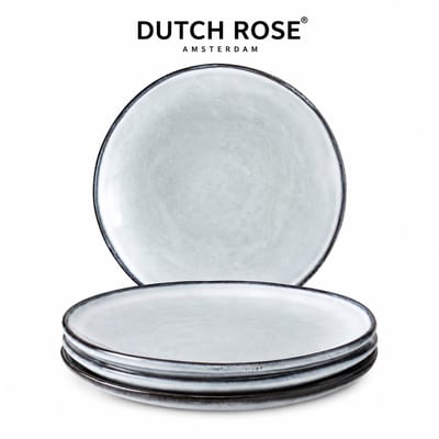 Dutch Rose Organic Borden set van 4 - Ø 26,5cm - Stoneware Handgemaakt - Blauw