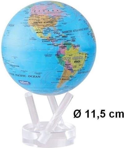 Mova wereldbol op zonne energie Ø 11,5 cm - Blauw met staatkundige kaart (BOE)