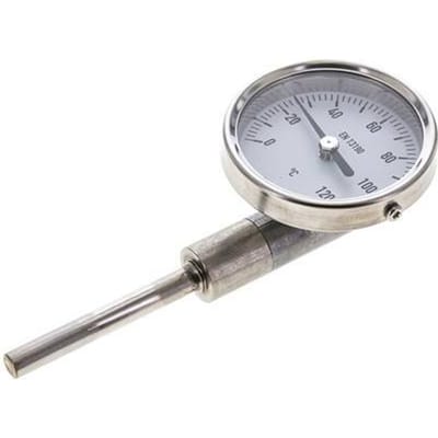 0 tot +120°C RVS Bimetalen Thermometer 63mm Behuizing 63mm Dompelbuis Onderaansluiting - TBLUSH-120-63-63