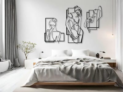 Set Lichaam Kunst - Wanddecoratie Hout - Woonkamer Decoratie - Minimalistisch Design - 84x57 cm - Zwart Wit