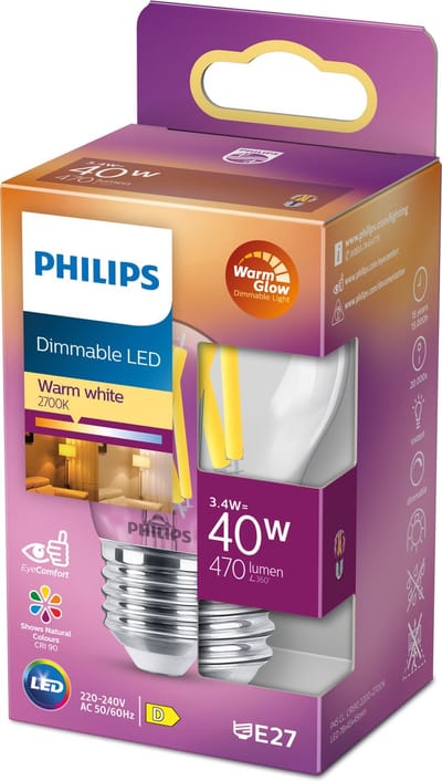 Philips LED spot Classic Mini-ball 3.4W/922-927 (40W) Clear WarmGlow Dimmable E27