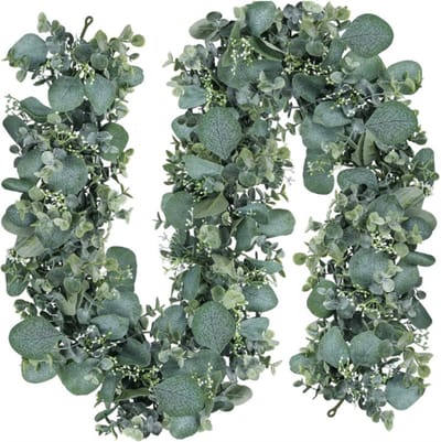 2 Stuks Kunstmatige Eucalyptus Slinger – Met Wilgenbladeren & Witte Bloemen – Groene Hangplant Voor Bruiloft, Achtergrond & Tafeldecoratie