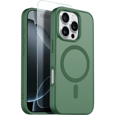 Northjo 2-in-1 iPhone 16 Pro Hoesje – Shockproof, MagSafe + Screenprotector Groen