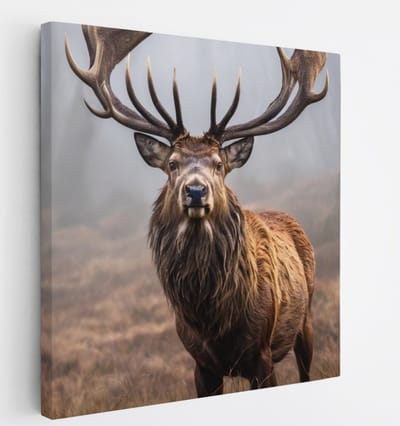 Saammp Canvas Schilderij - Hert in de mist - Dieren - 20x20 - Foto op canvas - Wanddecoratie - Muurdecoratie Woonkamer - Slaapkamer decoratie - Canvas Print