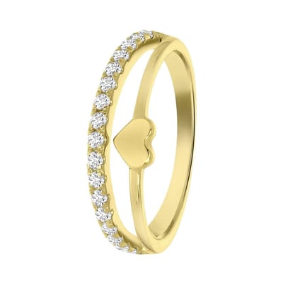 Lucardi Meisjes Kinder ring met plating - Hart - Zirkonia - Cadeau - Echt Zilver - Goudkleurig