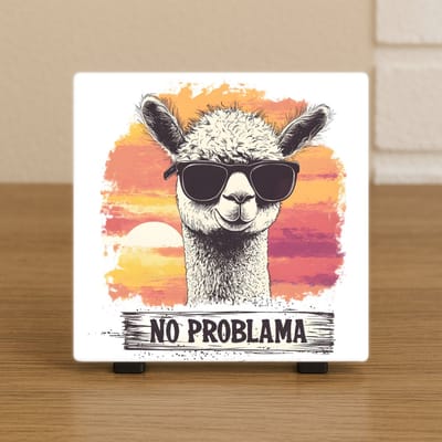 Wenstegeltje “No Problama” – Alpaca Decoratie – Spreuktegel – Stijlvolle Woondecoratie met Boodschap – Trendy nu– Hip trendy tegeltje – Cadeau – Zomaar – Deco – Decoratief Tegeltje met Standaard – Cadeau Idee