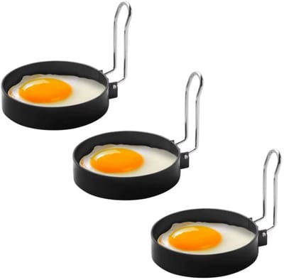 3x Eiervorm - Rond - Ei vorm rondje - Pannenkoek vorm cirkel - Bakvorm pan - Gebakken ei - Eieren bakken - Circular egg ring - Round shaped mold - RVS - Perfecte vorm - 7,5 cm - Jonyx