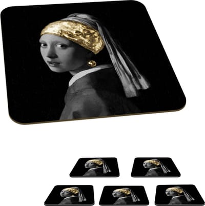 Onderzetters voor glazen - Meisje met de parel - Vermeer - Kunst - 10x10 cm - Glasonderzetters - 6 stuks