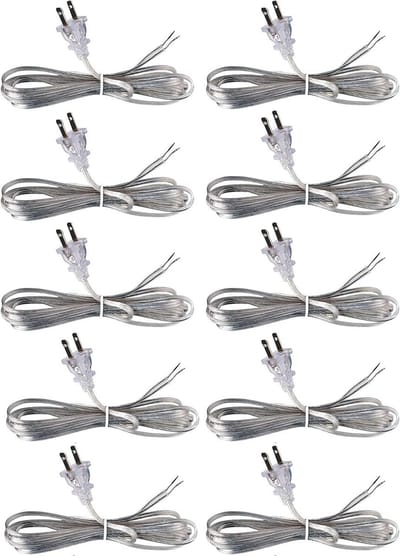 Lampkoord Set - Vervangend Snoer - Lamp Reparatie - Gestript & Vertind - 10 Stuks 8 Voet - Zilver