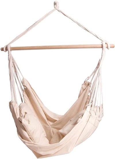 Hangstoel met kussens - Zitje voor buiten - Ontspannen in de tuin - Sterk katoenweefsel - 100x50cm - Geel