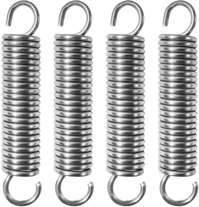 Set van 4 roestvrijstalen spiraalveren met haken, spanning veer 80 mm, buitendiameter 15 mm, draaddiameter 2.2 mm, maximaal trekvermogen 12 kg, voor diverse toepassingen en projecten