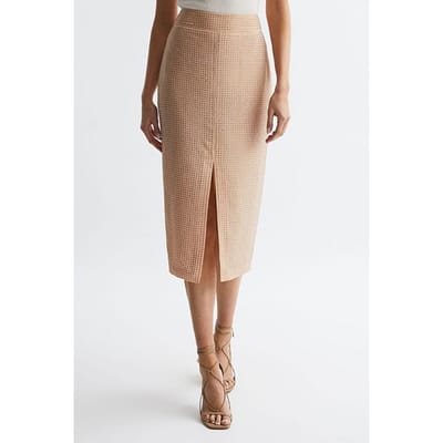 Reiss Brooklyn Midi Skirt — Nude Size: 10 | Midi Skirts Outlet | Dames | Ecru