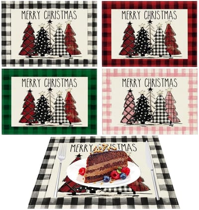NTH products- Kerstplacemat 4 Stuks - Linnen Tafelmat - 30 x 45 cm - Elegant Kerstboompatroon - Feestelijke Tafeldecoratie - Hoogwaardig Materiaal