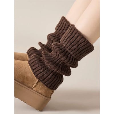Dames Beenwarmers, Witte Gebreide Warme Kuitkousen, Geschikt voor Herfst en Winter one-size black