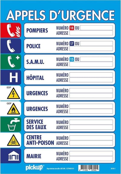 Pickup affichage Appels d'urgence - 33x23 cm