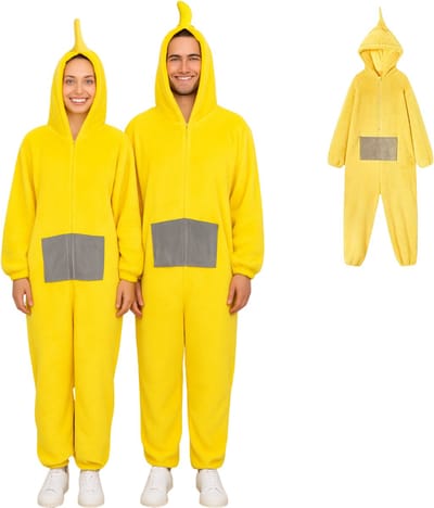 Joya Party® Tele Onesie Laa | Geel Verkleedkostuum Volwassenen | Carnavalskleding Heren & Dames | Verkleedkleren Man & Vrouw | Onesie laa | Tubbie Kostuum | Carnaval kleding | Verkleedkleding | Groepskostuum | Europese Maatvoering | Maat S/M