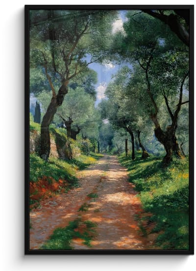 Poster in lijst - Fotolijst 80x120 cm - Posters - Pad - Bomen - Schaduw - Posterlijst zwart - Decoratie - Wanddecoratie woonkamer - Muurdecoratie slaapkamer