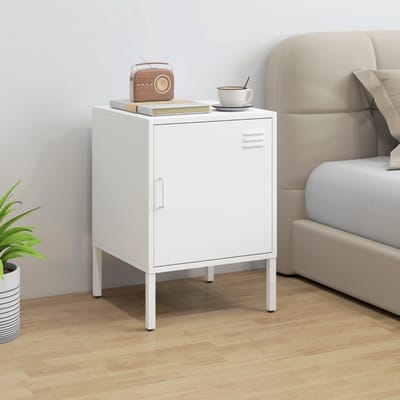 Wishdor Nachtkastje - Stalen Frame - Verstelbaar Driedelig Rek - Met Ventilatiesleuven - Wit - 40 x 40 x 56 cm