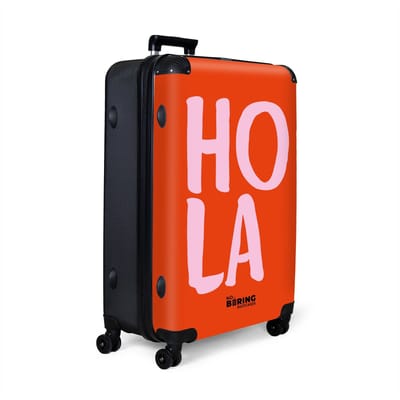 NoBoringSuitcases.com® - Koffer groot - Reiskoffer lichtgewicht - Rood met roze quote 'hola' - Rolkoffer met 4 wielen - Grote trolley XL - 98 liter bagage