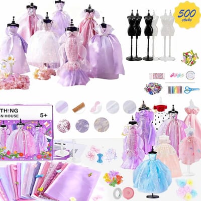 Meedeer 500+ stuks- modedesign knutselset- doe-het-zelf kunst en knutselset-kleding-naaiset-kinderen-educatief speelgoed-creativiteit-verjaardagscadeaus voor 5-12 jaar-met 6 mannequins