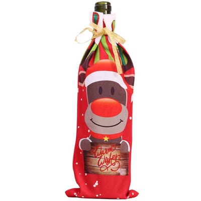 Housses de Bouteille de Vin de Noël Père Noël Bonhomme de Neige Élan Imprimé Sac Bouteille de Vin Housse Bouteille de Champagne Décor de Table de Noël pour la Maison red
