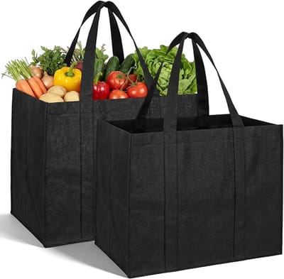 longziming - Opvouwbare Boodschappentas - Set Van 2 - 41x33x26cm - Herbruikbare Grote Shopping Tas Met Lange Handvatten Voor Boodschappen En Outdoor Gebruik - Zwart