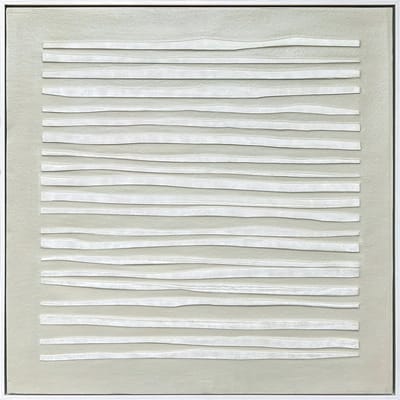 Ter Halle - Schilderij - Wanddecoratie - 3D Art - Witte Lijnen Op Een Beige Doek - 83x83cm (2)