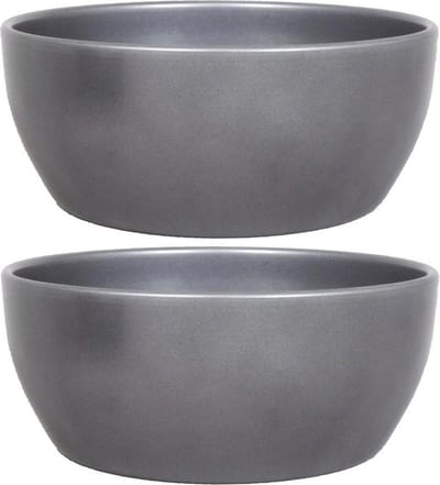 2x bloempot schaal in kleur glanzend zilver metallic keramiek voor kamerplant h9.5 x d22.5 cm- plantenpotten binnen