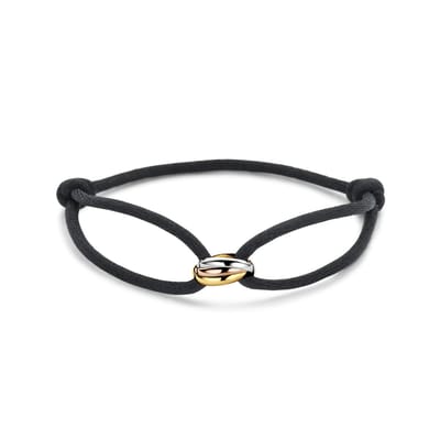 Marie Celeste armband satijn zwart tricolor 13 - 26 cm - 10 mm - 14K goud met satijn/katoen/leer