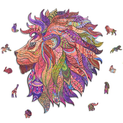 ACROPAQ Houten puzzel leeuw – 150 stukjes – A4 formaat (210 x 297 mm) – Houten legpuzzel dieren voor kinderen en volwassenen