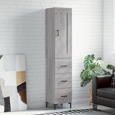 vidaXL Hoge kast 34,5x34x180 cm bewerkt hout grijs sonoma eikenkleurig