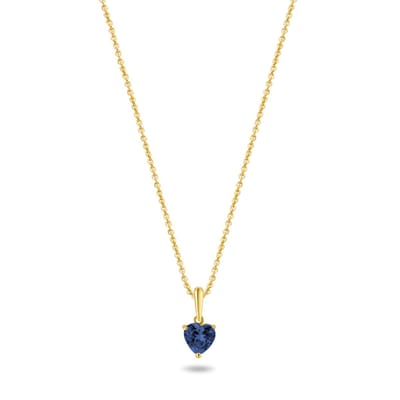 New Bling 9NBG-0692 Gouden Ketting met Hanger- Zirkonia - 6,5x6,2mm - Hartje - Blauw - Ankerschakel - 39+3+3cm - 0,87 Dikte - 14 Karaat - Goud