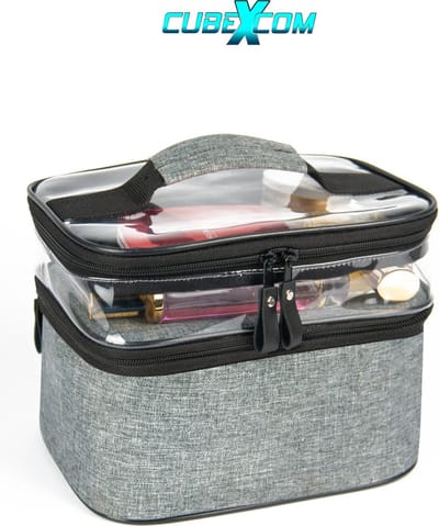 Toilettas, Make Up Tasje, Make Up Koffer, Beautycase, Make Up Organizer, Make Up Tas, Toilettas Dames, Make Up Tas Organizer, Make Up Etui, Beautycase Koffer, Doorzichtige Toilettas, Transparante Toilettas, 24x18x24 CM,GRIJS