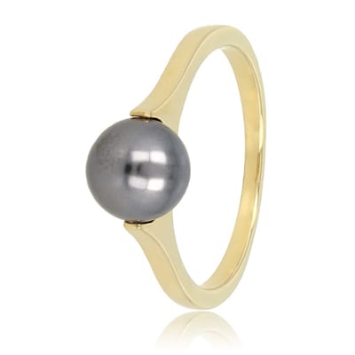 My Bendel - Ring Goudkleurig met Grote Zwarte Parel - Goudkleurige Ring - Grote Zwarte Parel - Tijdloze Schoonheid - met Luxe Cadeauverpakking | Sieraden Voor Dames | Maat 16.00 Mm / Maat 50