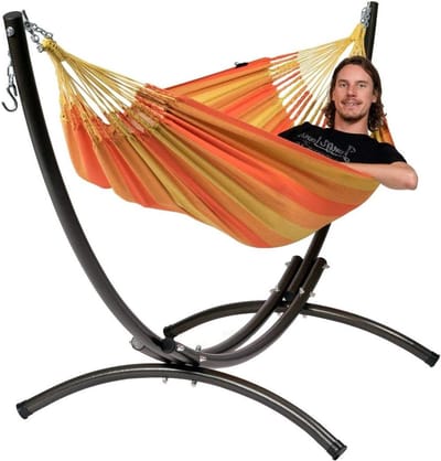Hangmat Set - Single Hangmat - Buiten Ontspannen - Stabiele Boogstandaard - 120 Kg - Oranje