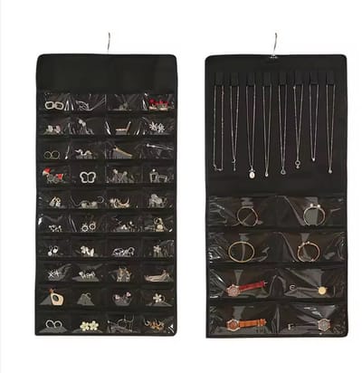 Hangende Opbergzak voor Sieraden - 48 Vakjes - Zwart - Dubbelzijdig - Haaraccessoires & Make-up - Organizer Oorbelhouder - Kettinghouder - Kettingen Reisopbergzak - Travel - Reizen - Accessoire organizer