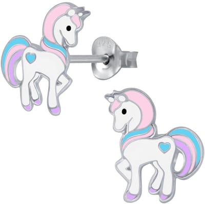 Joy|S - Zilveren eenhoorn oorbellen - pony oorknoppen - 10 x 13 mm - unicorn