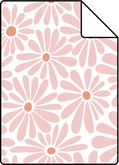 Proefstaal ESTAhome behang madeliefjes roze en terracotta - 26.5 x 21 cm - 132004-S