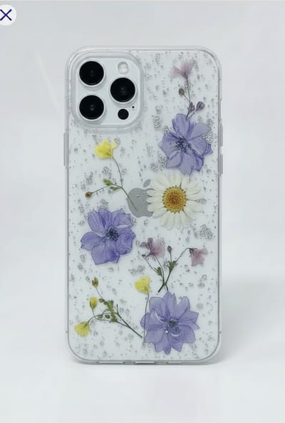 Stoer Iphone telefoonhoesje voor Iphone 13 met gedroogde bloemen paars/wit