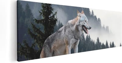 Artaza Canvas Schilderij Grijze Wolf In De Bossen  - 60x20 - Foto Op Canvas - Canvas Print