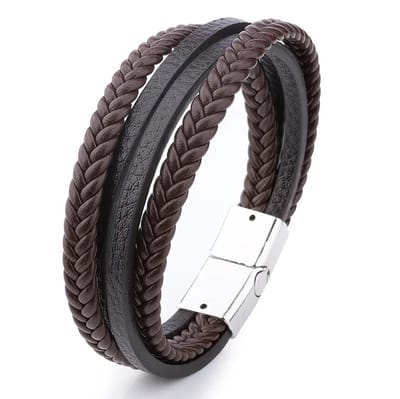 Leren armband magneetsluiting zilver