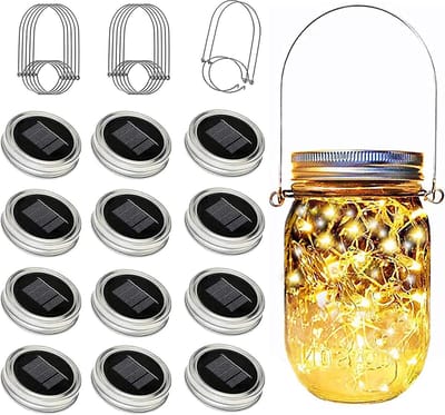 12 Stuks Solar Weckpot Dekselverlichting – 20 LED – Waterdicht – Met Ophanghaken – Sfeerverlichting voor Buiten, Potten Niet Inbegrepen