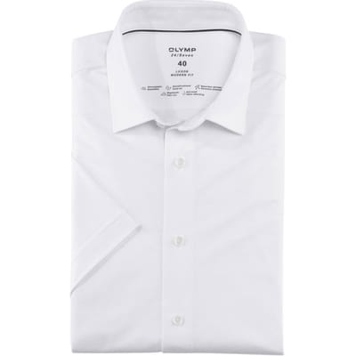 OLYMP Luxor 24/Seven modern fit overhemd - korte mouw - wit tricot - Strijkvriendelijk - Boordmaat: 40