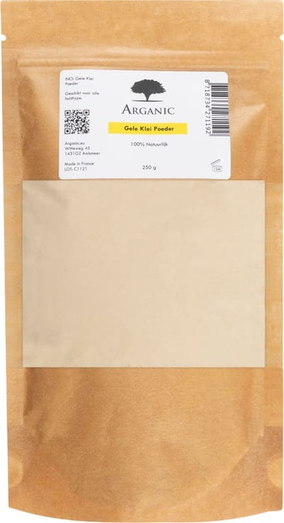 Gele kleipoeder - 100% natuurlijk en biologisch, rijk aan mineralen en geschikt voor ieder huidtype – stazak 250 gram