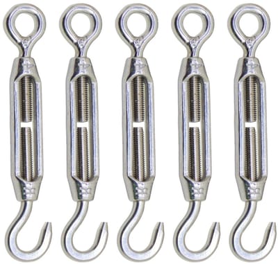 RVS 304 Haak en Oog Turnbuckle voor Draadkabel - Verstelbare Spanning - Set van 5 Stuks voor Tuin en Bouwtoepassingen