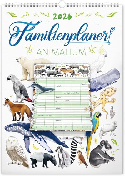 Familie Wandkalender XXL 2026 - Maandplanner met 6 Kolommen voor Dierenliefhebbers