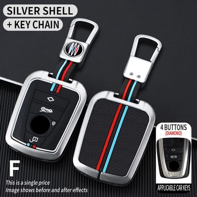 Alliage de Zinc+Silicone Coque de Protection pour Clé de Voiture Intelligente Porte-clés Fob Pour Bmw Série I3 I8 Accessoires de Porte-clés Intérieur de Voiture black